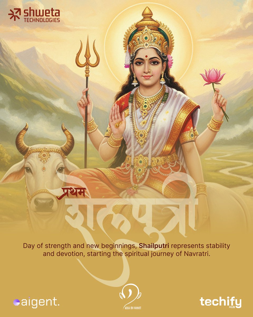 shweta_tech's tweet image. ✨ Embrace the divine energy of Maa Shailputri on this first day of Navratri , a symbol of strength, purity, and new beginnings. 🙏

#shwetatechnologies #aigent #techify #bookmypanditt #HappyNavratri #MaaShailputri #MaaDurgaBlessings #NavratriCelebration #Navratri2025