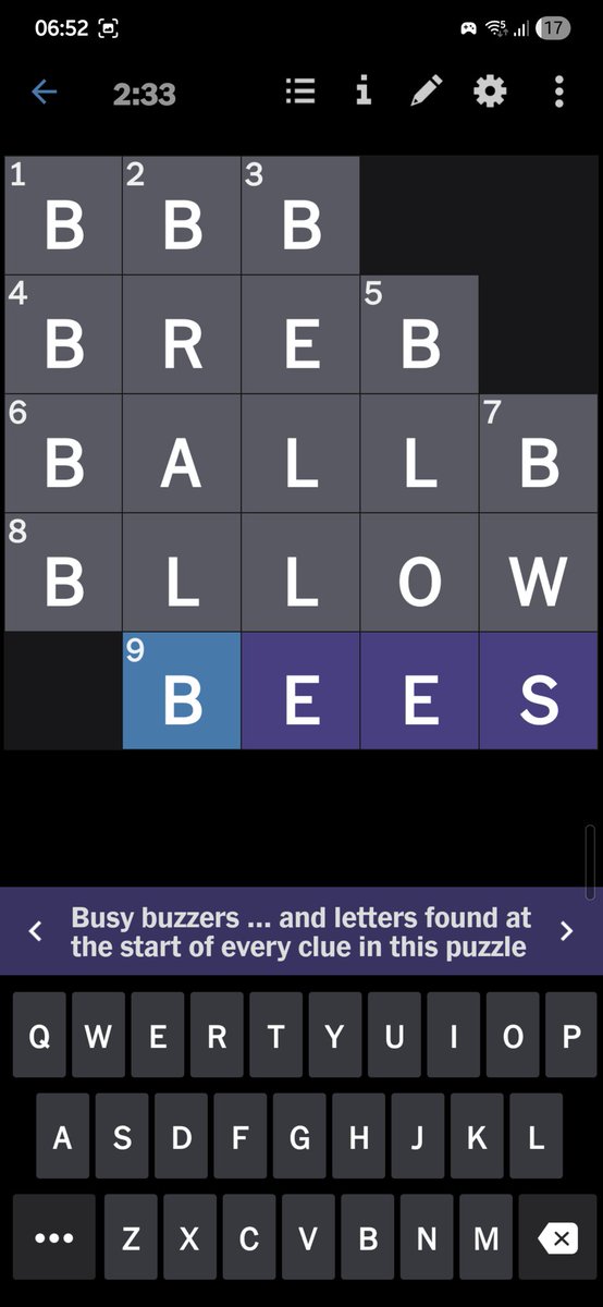DavidWalker1012's tweet photo. @nytimes your Mini today lies. Not all of the clues begin with B (I changed them based on this clue and this wasn't the answer, even when I realised my mistake). https://t.co/K1huUtZr9R