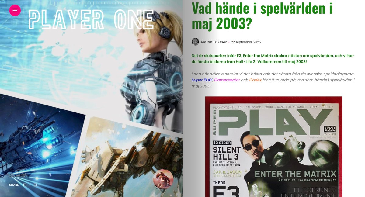 E3 närmar sig med stormsteg, Half-Life 2 visas upp för första gången och självaste World of Warcraft får förhandstitt. Det hände en hel del under senvåren 2003 och vår käre Martin har koll på det allra mesta. playerone.se/vad-hande-i-sp…