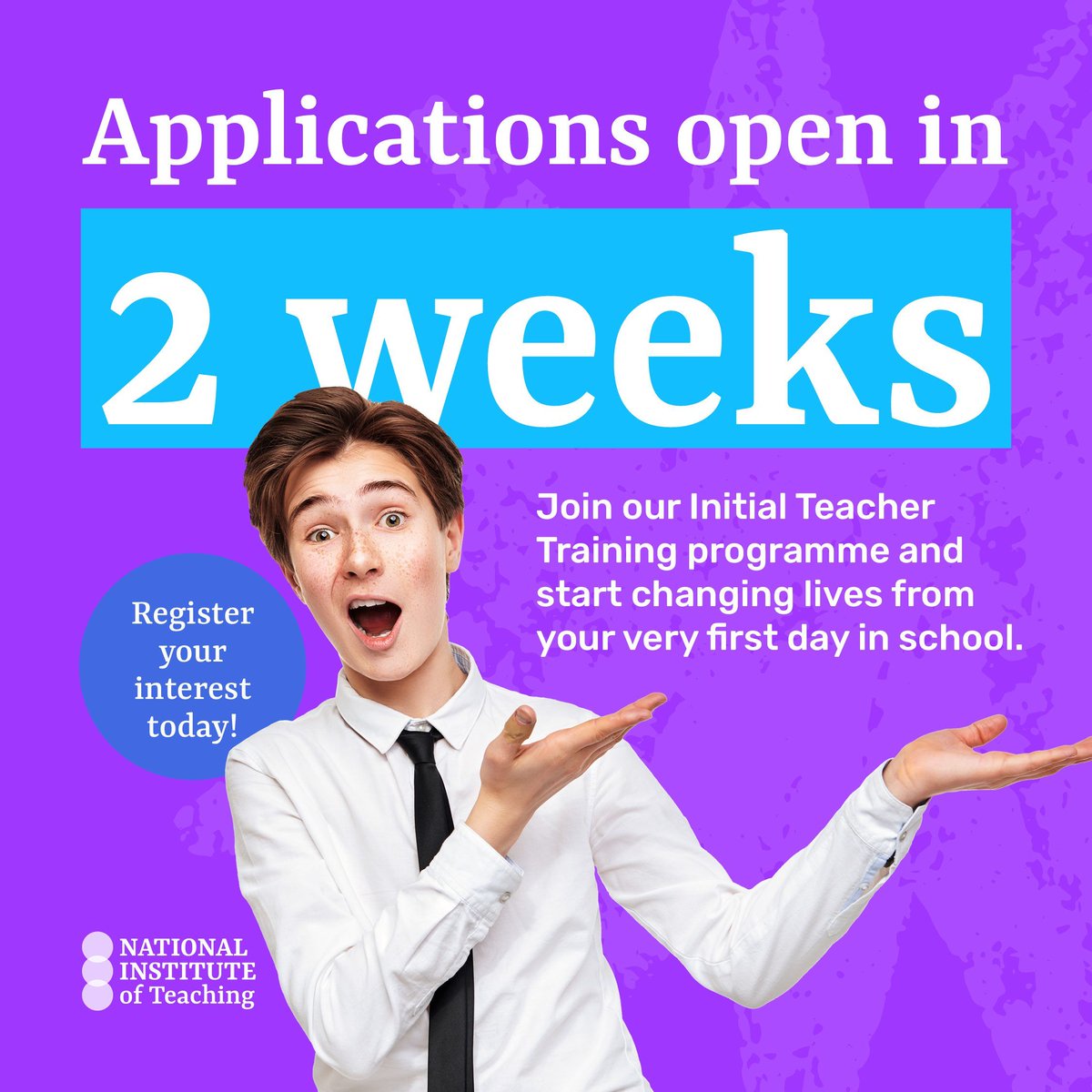 📢 Applications for Initial Teacher Training open in 2 weeks!

Thinking about teaching? This can be the year you take the first step.

Register your interest today, and we’ll send you everything you need to feel confident and ready when applications go live on 7th October.