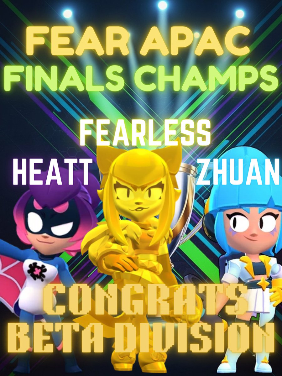 After 3 months, Fear Championships officially concludes. We would like to thank everyone for participating as we had over 100+ teams, 9 qualifiers, and 3 very competitive finals matcherino to decide the true winners! 

#matcherino  #brawlstars #brawlstarstournament
