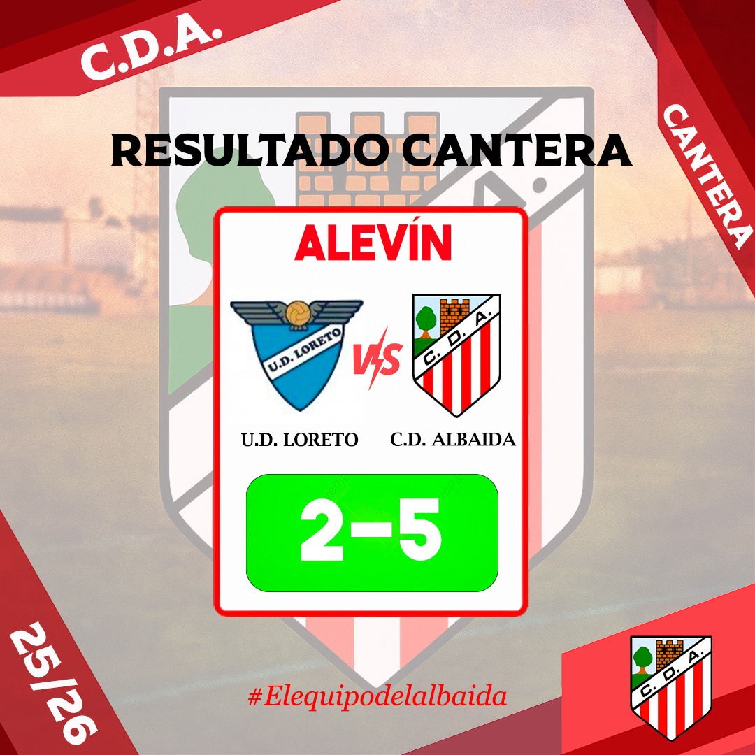 📣 | Resultado del primer partido del Alevín |

Nuestro Alevín se estrena en la temporada con una victoria frente al U.D. Loreto por 2-5. 🔥

¡Enhorabuena, equipo! 💪✨

#elequipodelalbaida