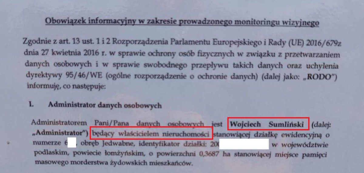 SzJadczak's tweet photo. ‼️WAŻNE‼️Wojciech Sumliński zebrał już ponad 800 tys. na działania związane z promowaniem swojej wizji historii mordu w Jedwabnem (z których się nie wywiązał). 
➡️Od 4 lat zakłada zbiórki, zbiera setki tysięcy złotych, kasuje je i zakłada następne. Bez zrealizowania poprzedniego celu. Wszystko za wiedzą i zgodą @zrzutka (nadzorowanej przez @uknf) 
➡️Przyłapaliśmy go na tym, że teraz zbiera na budowę pomnika na działce, której własność fałszywie sobie przypisuje (dowód na zdjęciu) 
➡️Działania Sumlińskiego wspiera @GooglePolska, kanał na Youtube służy do reklamowania zbiórek. 
➡️Sumliński twierdził https://t.co/x1faEbp498., że @PolskaPolicja prześladuje wspierającego go rolnika. Naprawdę facet siedzi w więzieniu za rozboje i jazdę po pijaku. 
➡️ Przyparty do muru Sumliński powoływał się na nieistniejące stowarzyszenie i @jerzKwasniewski z @OrdoIuris. 
➡️ Sumliński dorobił się swoją zaradnością kilku nieruchomości w Warszawie. Zapytałem, czy nie myślał, żeby którąś z nich przeznaczyć na swoją działalność. Nie myślał. 
Wspólne śledztwo @wirtualnapolska i @jsuchecka z @tvn24 
https://t.co/d2NctLrZGP
