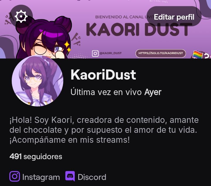 ¡Jelou personitas ~! Soy Kaori, vtuber y streamer en Twitch. Estoy muy cerca de alcanzar los 500 seguidores, y su follow me ayudaría muchísimo 💜. Así que vengan, únanse a la familia uvita~ ¡Los espero con mucho cariño! 

#VtuberES #Vtuber #twitchstreamer