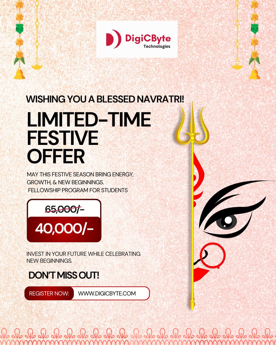 digicbyte_tech's tweet image. Happy Navratri! 🌸
Celebrate new beginnings with growth. Join DigiCByte’s Fellowship Program at a festive price of ₹40,000 🎓 Limited-time offer—start your journey today!
📞 89192 53377
🌐 digicbyte.com
#HappyNavratri #FellowshipProgram #DigiCByteTechnologies