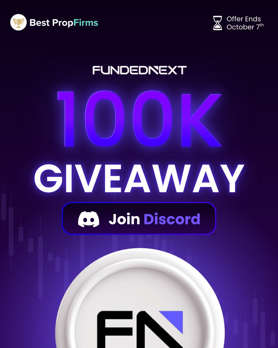 100K PROP FIRM GIVEAWAY w/ <a href="/FundedNext/">FundedNext</a> 🚀

🎁4 x 25K Challenge Accounts 

To Enter👇
1️⃣Join our Discord: discord.gg/5KUfTBHQPj
2️⃣Follow <a href="/Prop_Firms/">Best PropFirms</a> 
3️⃣Like and Retweet
4️⃣Comment 'DISCORD'
5️⃣Open a FundedNext account (please use the link below to sign up if you do not have an