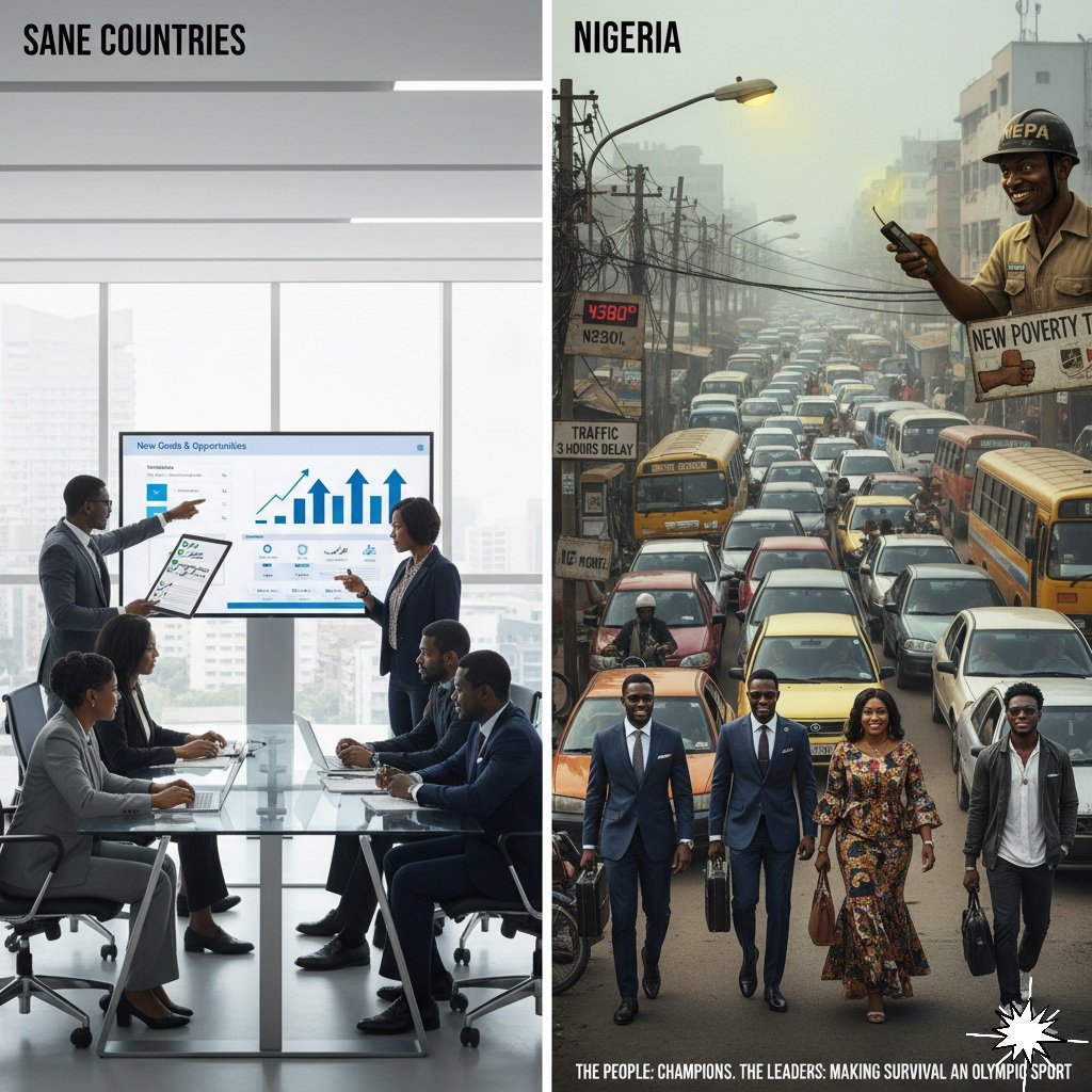 🚨 Here we go again 
In sane countries, Monday means:
✅ New goals.
✅ New opportunities.
✅ A system that actually works.
But in Nigeria, Monday means:
🚦 Traffic that eats half your life.
⚡ NEPA reminding you they own your soul.
⛽ Fuel price changing overnight.
📈 Government