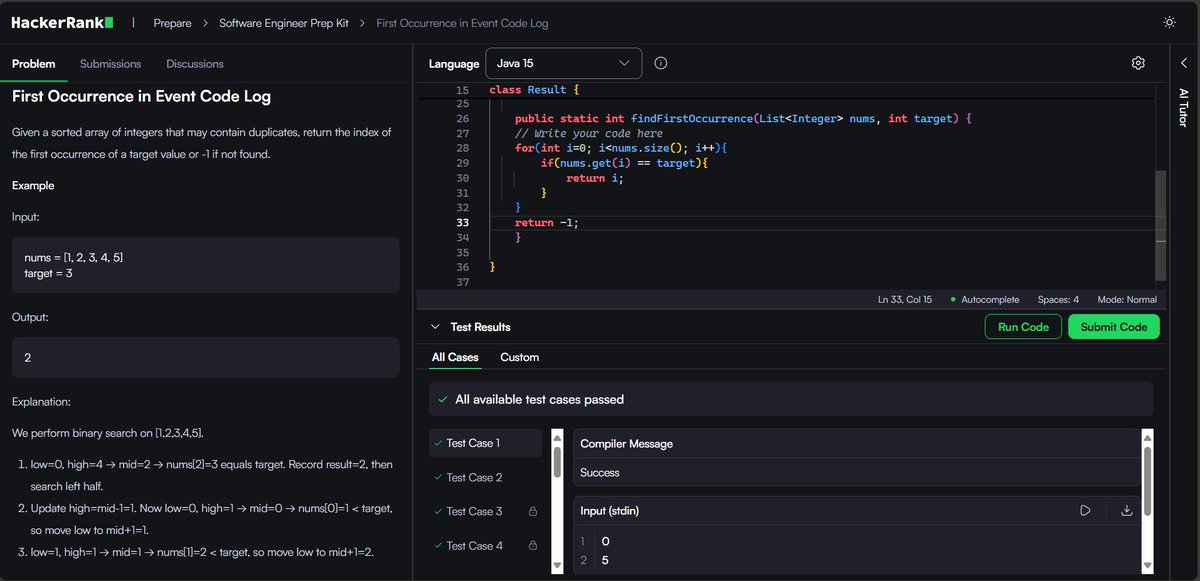 cha84587's tweet image. Day 2 of solving the Software Engineering Kit on HackerRank!

1.Find the smallest missing Positive Integer
2.Check Palindrome by Filtering Non-Letters
3.Check for Non Identical String Rotation
4.Lookup Binary Search
5.First Occurence in Event

#HackerRank #100DaysOfCode #Coding