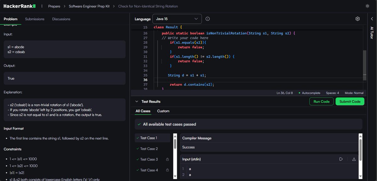 cha84587's tweet image. Day 2 of solving the Software Engineering Kit on HackerRank!

1.Find the smallest missing Positive Integer
2.Check Palindrome by Filtering Non-Letters
3.Check for Non Identical String Rotation
4.Lookup Binary Search
5.First Occurence in Event

#HackerRank #100DaysOfCode #Coding