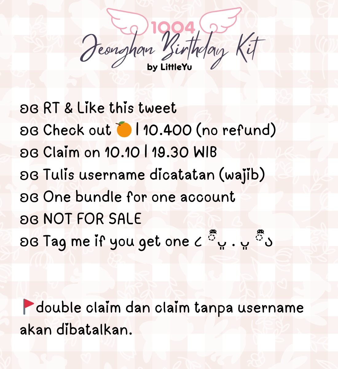littleyustuffs's tweet photo. ₍ᐢ. .ᐢ₎ Jeonghan Birthday Kit 

Limited Bundle Set by @littleyustuffs 

ʚɞ RT &amp; Like
ʚɞT &amp; C on the picture
ʚɞ 𝐍𝐨𝐭 𝐟𝐨𝐫 𝐬𝐚𝐥𝐞
ʚɞ  Claim on 10.10 🍊 | 10.400 (no rf)

ʚɞ Link : https://t.co/nr2Otqzooh

ˎˊ˗ hanniehae ૮․ ․ ྀིა https://t.co/pwZvWwKrFr