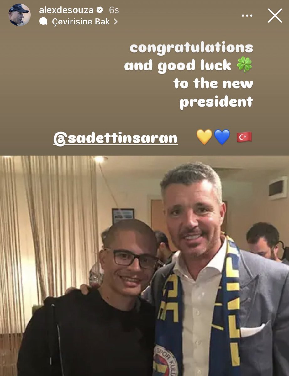 Alex de Souza, Sadettin Saran'ı tebrik etti: Yeni başkana tebrikler ve iyi şanslar 💛💙