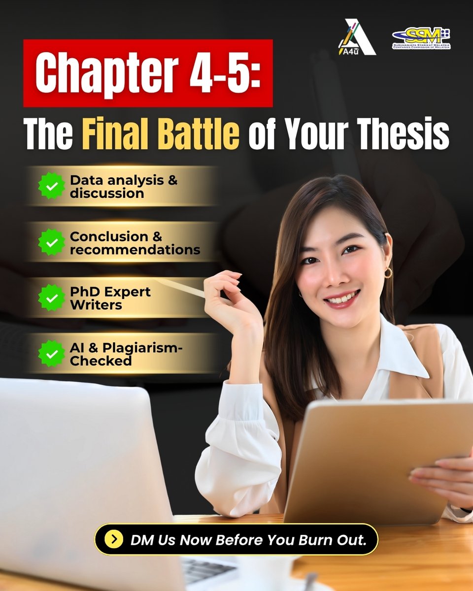 assignment4u_'s tweet image. ⚔️ Survived Chapter 1–3… but Chapter 4 &amp;amp; 5 feels like a whole new war.
💀 Data stuck. SPSS error. Supervisor’s only feedback? “Unclear.”

That’s why so many students turn to A4U right before they burn out🥲‼️

Here’s how we help:
✅ Data analysis &amp;amp; interpretation (SPSS, NVivo,…