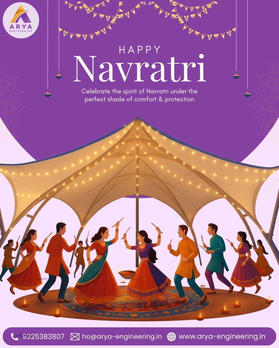 AryaaEng's tweet image. 🌸 This Navratri, let’s celebrate strength, design, and devotion – just like our tensile structures, built to last with grace. ✨
#Navratri2025 #AryaEngineering #TensileStructures #InnovativeDesign