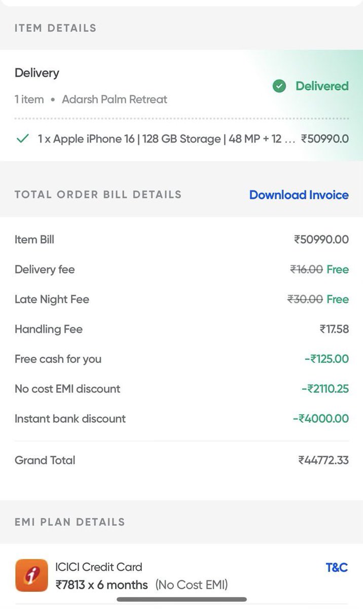 agrawal_darshil's tweet photo. BBD ❌
QIM ✅

@SwiggyInstamart you absolute beauty for delivering the iPhones 16 for 44k in Less than 5 minutes at MIDNIGHT 🤯

This is truly the best sale out there 💪🏽

#Swiggy #quickindiamovement #BigBillionDays (who xD ) https://t.co/4aJrbQp5o1