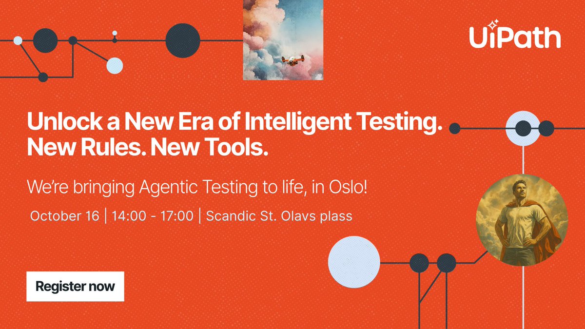 eudit's tweet photo. Join @UiPath on October 16, in Oslo, for an exclusive event that brings agentic testing to life! What's in store: thought leadership on the new era of testing, demos in action, and customer stories from organizations already using agentic testing. https://t.co/CJd0mig0OL https://t.co/rIMQSC2XFg