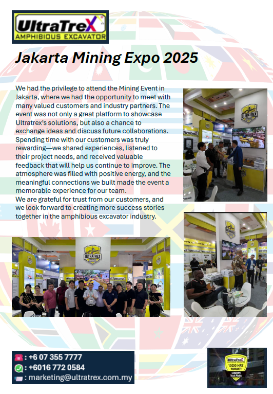 ultratrexgroup's tweet photo. We are delighted to share our participation at the Mining Event in Jakarta,  It was a great experience for our team, and we are grateful for the trust and support from our customers and partners. #MiningEvent #Ultratrex #AmphibiousExcavator #Innovation https://t.co/Ltupl9MyVF