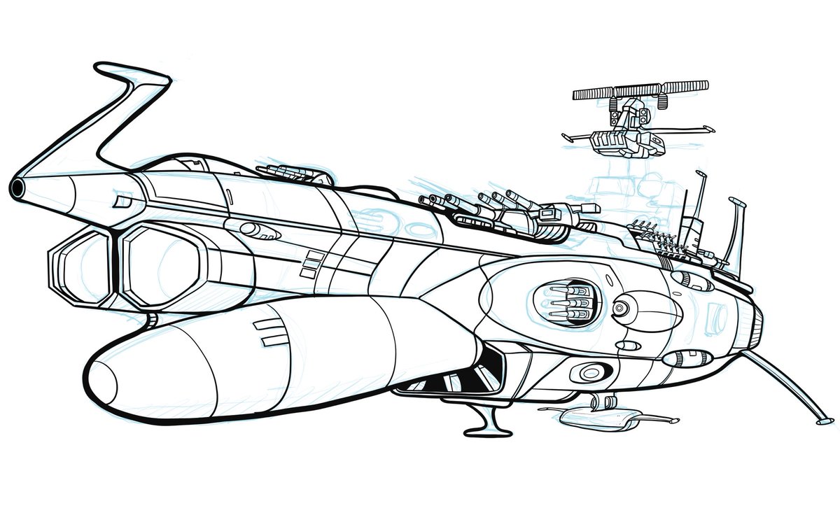 SeanTourangeau's tweet photo. More from tonight’s ink work on the Space Battleship LOUISIANA commission. Hopefully the client likes how this is coming along. #starblazers #yamato2202 #yamato2199 #yamato2205 #spacebattleship #yamato3199 #spacebattleshipyamato https://t.co/mUYebzbIvH