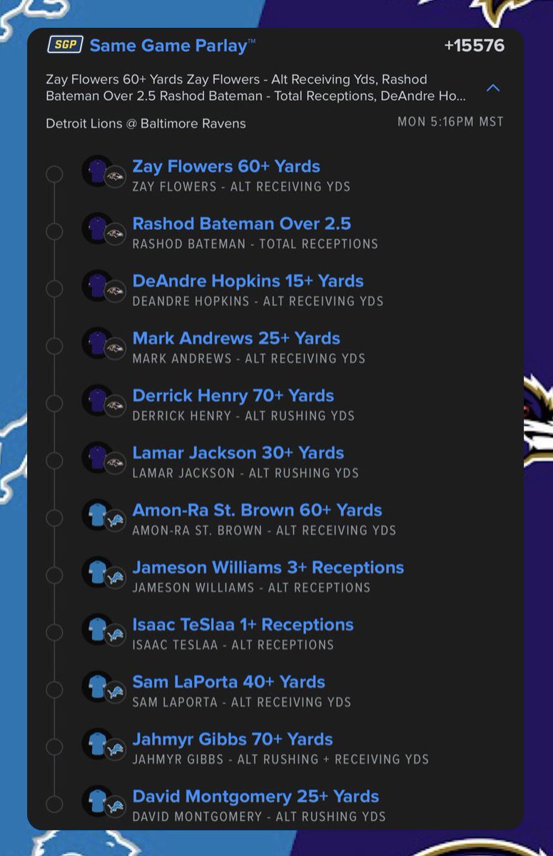 winwithwavey's tweet image. Lions vs Ravens SGP +15576

We already cashed, we’re just waiting for time to catch up. 🤑