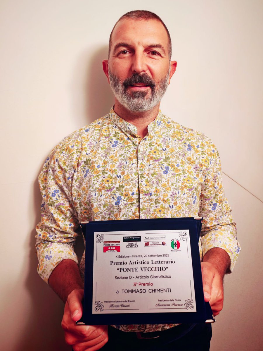 Terzo classificato sezione Articolo Giornalistico Premio Ponte Vecchio, Firenze #tommasochimenti
