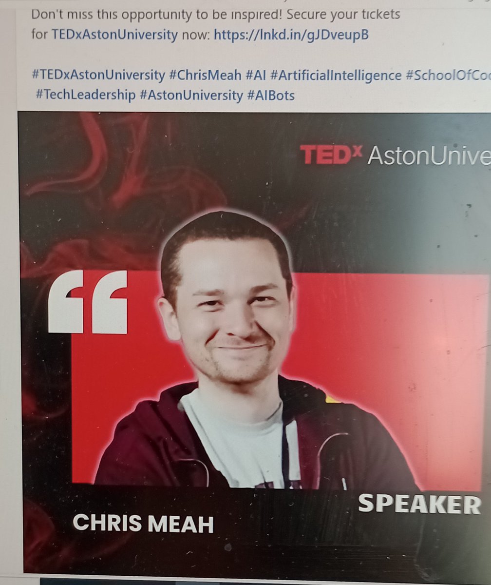 Helen Higson (@higsonhe) on Twitter photo 21st September: another inspirational speaker is revealed for 15th October <a href="/TEDxAstonUni/">TEDxAstonUniversity</a> Get your tickets early at the link at the top of this photo. Don't miss it <a href="/GragyaAarav/">Aarav Gragya</a> <a href="/sdziruni/">Sophie Dziruni</a> <a href="/SumithaB94095/">Sumitha Babu</a> <a href="/MasseyErick/">Erick Massey</a> <a href="/AstonBusiness/">Aston Business School</a> <a href="/aston_union/">Aston SU</a> 21st September: another inspirational speaker is revealed for 15th October <a href="/TEDxAstonUni/">TEDxAstonUniversity</a> Get your tickets early at the link at the top of this photo. Don't miss it <a href="/GragyaAarav/">Aarav Gragya</a> <a href="/sdziruni/">Sophie Dziruni</a> <a href="/SumithaB94095/">Sumitha Babu</a> <a href="/MasseyErick/">Erick Massey</a> <a href="/AstonBusiness/">Aston Business School</a> <a href="/aston_union/">Aston SU</a>