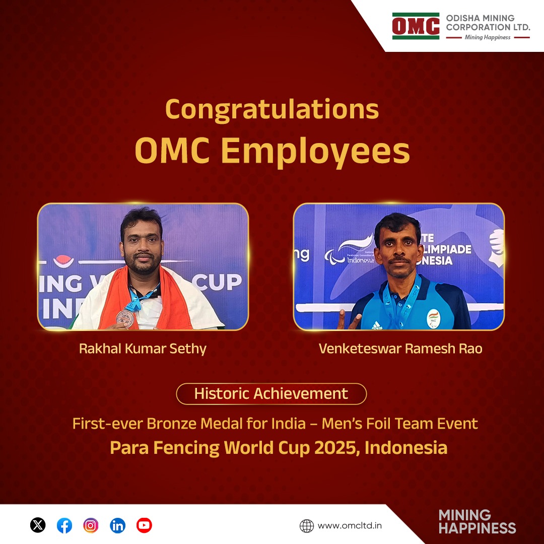 odisha_mining's tweet photo. At #Para_Fencing_WorldCup 2025, #OMC employee Shri Rakhal Kumar Sethy along with Shri Venketeswar Ramesh Rao created history by winning India’s #first-ever #Bronze_Medal in the Men’s Foil Team Event. 

A proud moment for OMC and for the nation. #OMCPride #ParaFencing #TeamIndia https://t.co/CQ1EanOZ7c
