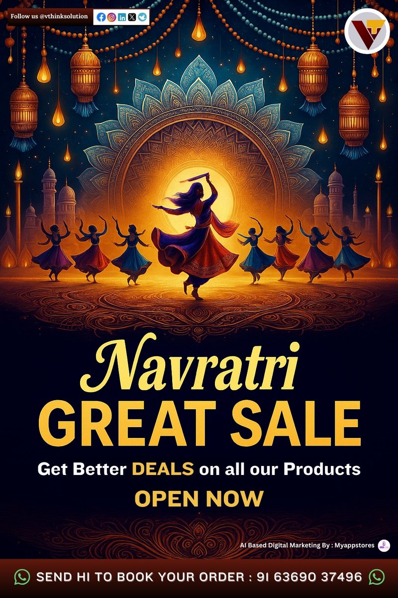 vthinksolution's tweet image. ✨ Navratri Great Sale is LIVE! ✨
Get unbeatable deals on all products.

👉 Shop smart with V Think Solution – Open Now!
Say Hi to : 919328041321
vthinksolution.com

#Navratri2025 #NavratriSale #FestiveOffers #GreatDeals #ShopNow #VThinkSolution #NavratriSpecial #MegaSale
