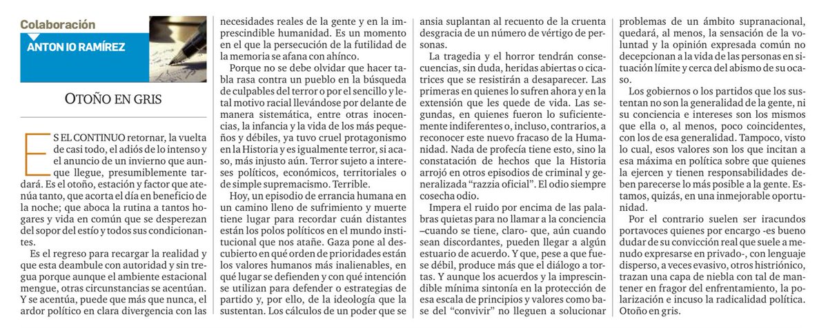 Mi opinión ✍️ en el Diario <a href="/ElFarodeMelilla/">El Faro de Melilla</a> 
"Otoño en gris"