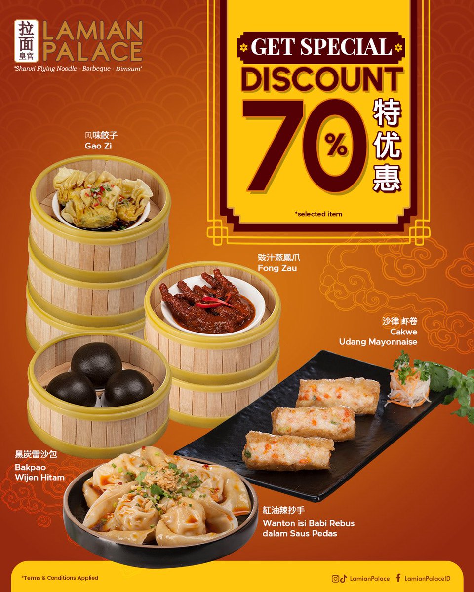 Dimsum Makin Spesial dengan Diskon 70%! 🥟✨

Berbagai pilihan dimsum bisa kamu nikmati dengan harga hemat. Enak banget buat di sharing saat kumpul bareng, semuanya pasti suka!

#Neosohomall #lamianpalace #chinesefood #chineserestaurant #kulinerjakarta  #serunyakebersamaan
