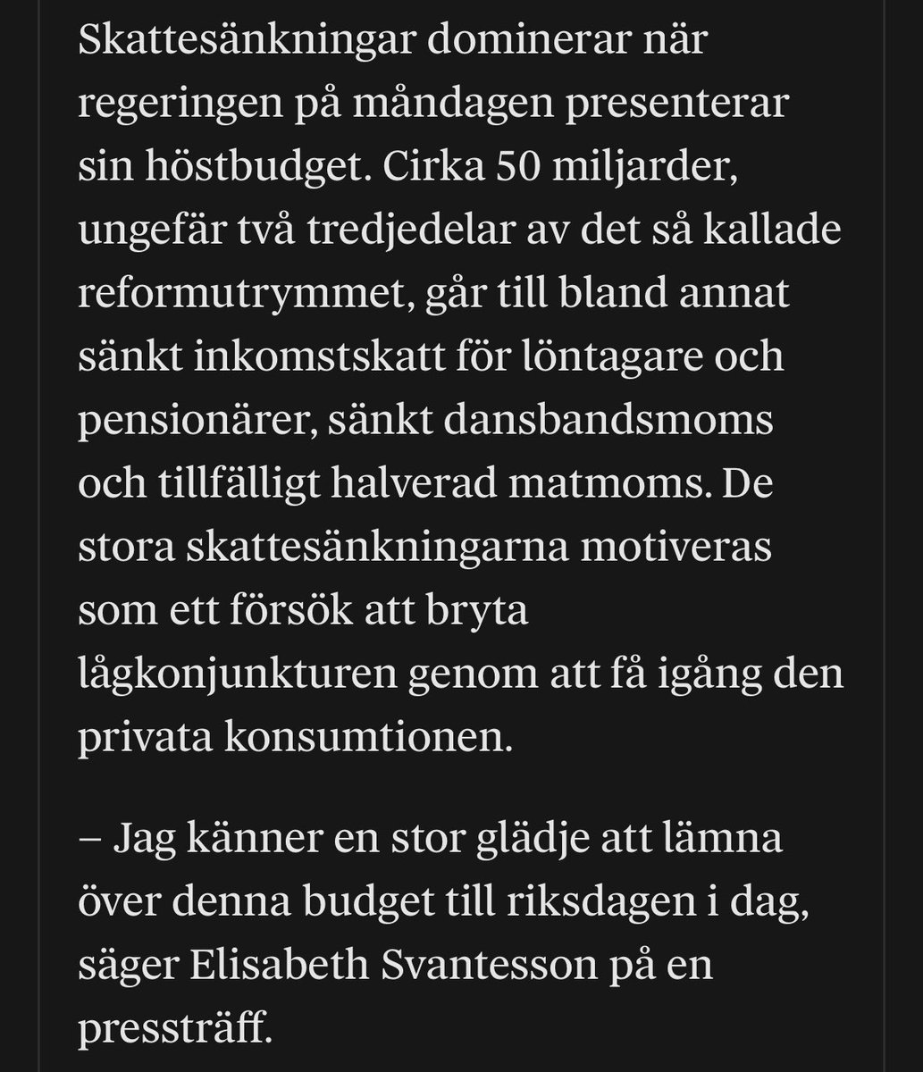 Vad är det för clowneri. Ytterligare 50 miljarder läggs på skattesänkningar. Jag köper inte att det är för att ”försöka bryta lågkonjunkturen”, det kan man göra på mer effektiva sätt. Det är för att sätta mer pengar i sina egna fickor. Det här gynnar inte arbetaren.
