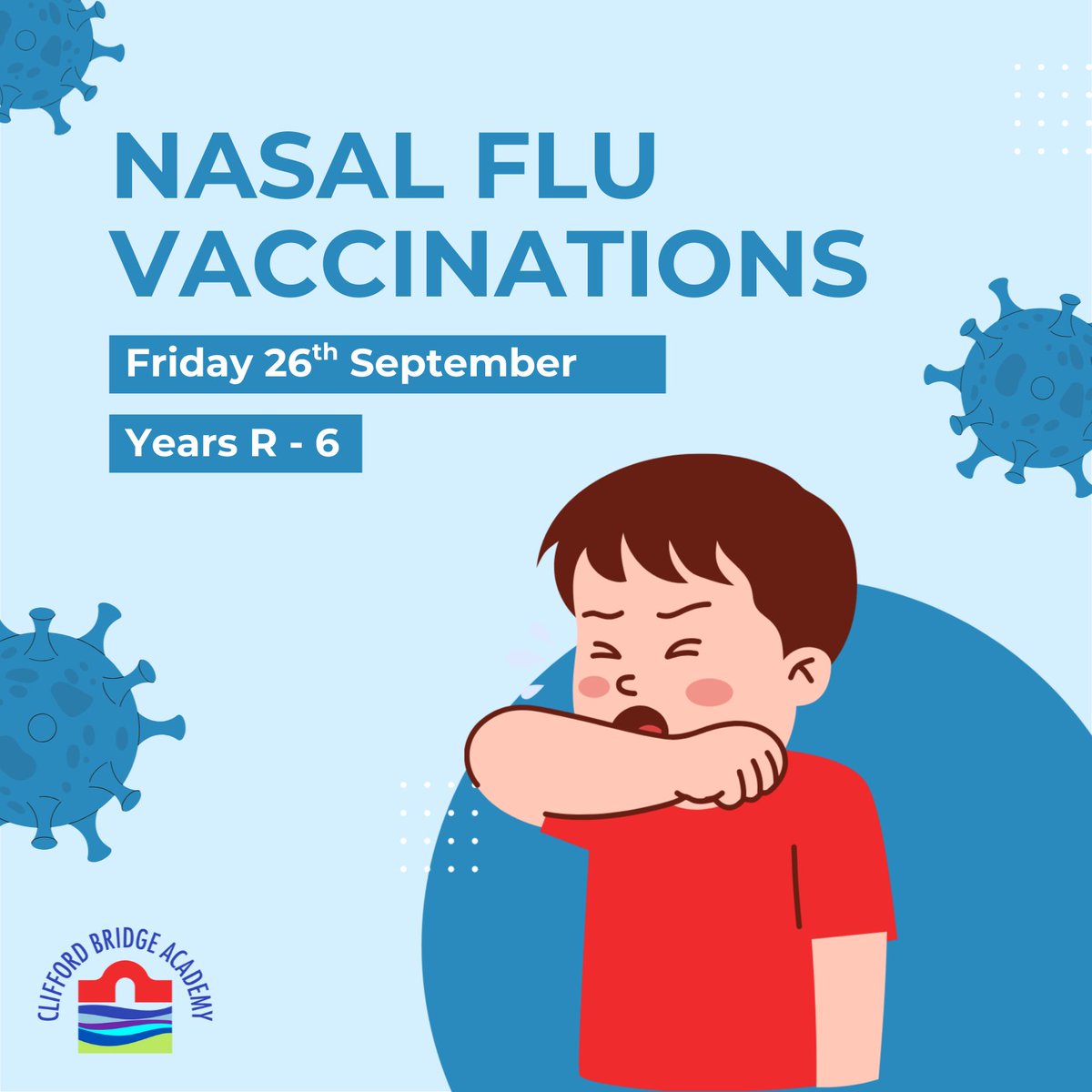 You should have received an email from the school nursing team asking you to indicate whether you consent for your child (YR-6) to receive a nasal flu vaccination in school, this coming Friday. Please contact the school nursing team if you have any queries in relation to this. 😊