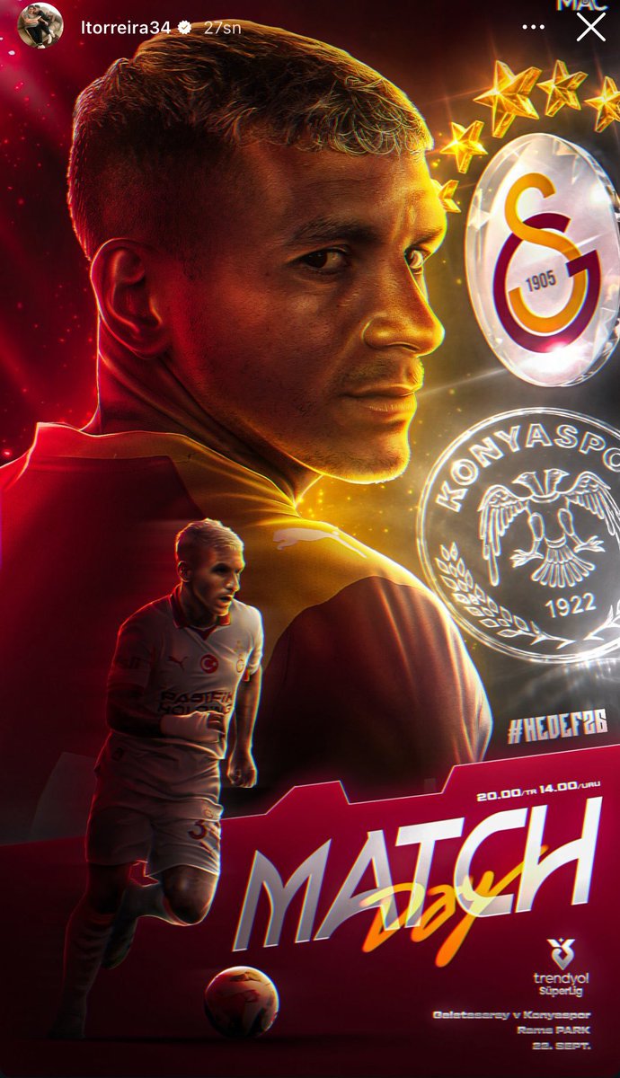 Lucas Torreira’nın maç günü paylaşımı.!! 💛❤️