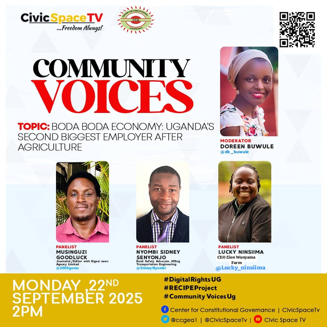 I will be joining a great panel this afternoon to discuss;
The Boda Boda Economy: Uganda's second biggest employer after agriculture.

Join us, youtu.be/nGxgSd5Pe_w?si…

#CommunityVoicesUG
#CivicSpaceTv