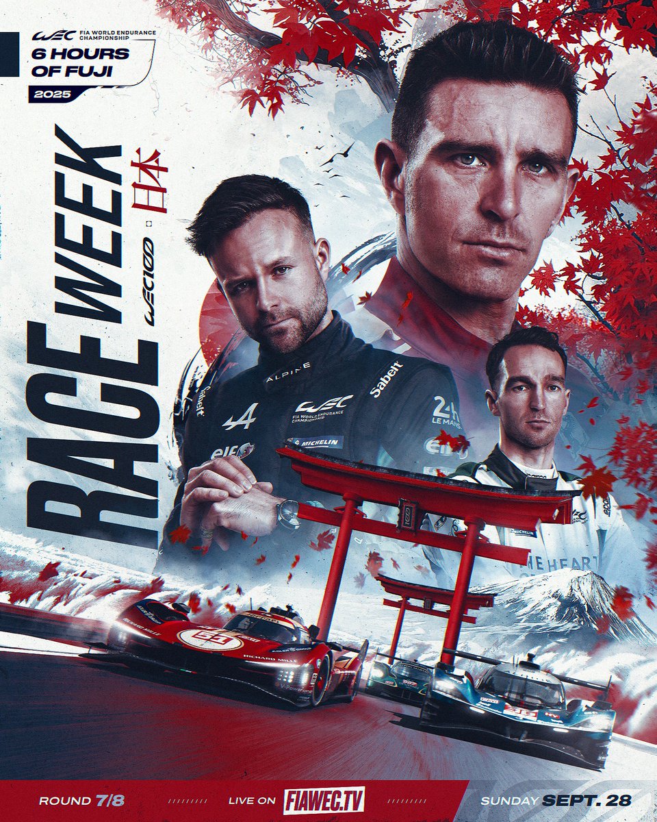 It’s RACE WEEK in Japan!! 🇯🇵🌸  

Our penultimate race, the 6 Hours of Fuji kicks off this weekend at Fuji Speedway and we can already tell it’s going to be special.  

Secure your FIAWEC.tv pass to make sure you don’t miss it!

#WEC #6HFuji