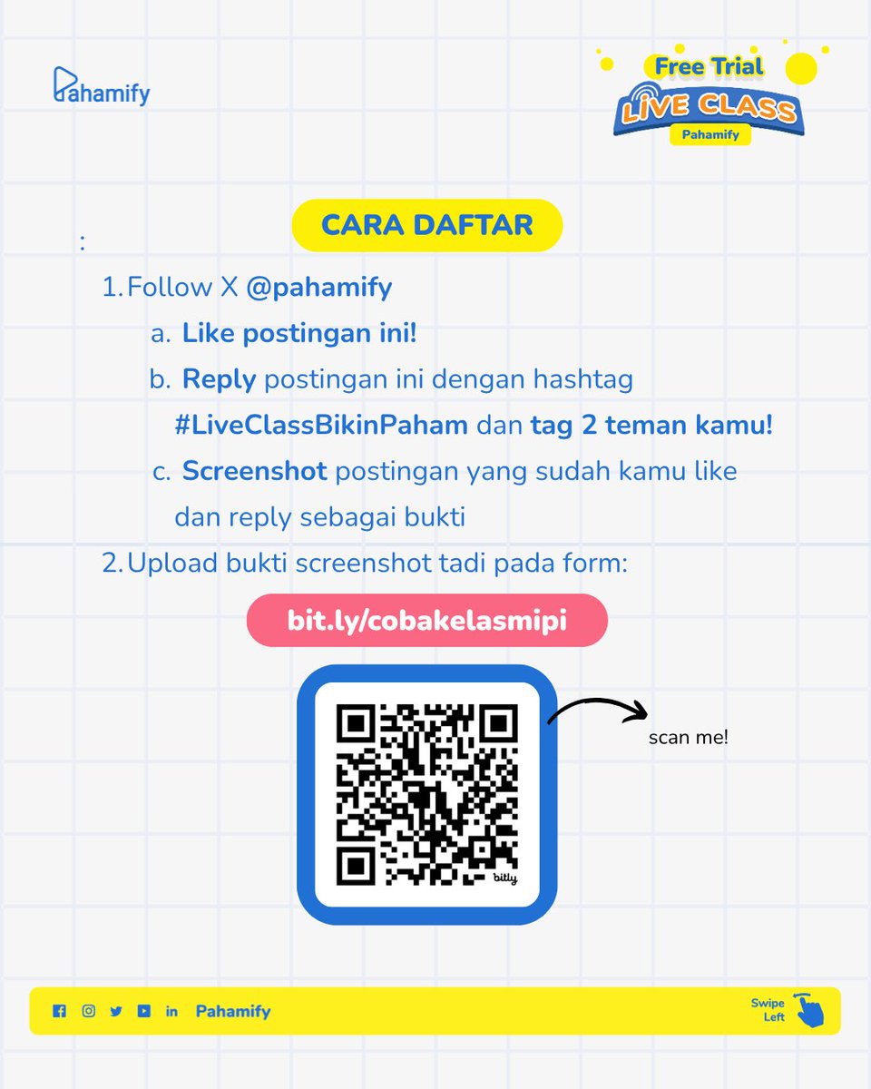 🎉 FREE TRIAL LIVE CLASS PAHAMIFY 🎉

Ada yang penasaran sama serunya belajar di Live Class Pahamify? Sekarang kamu bisa coba gratis dulu, loh! 😍🥳

Di minggu ini, ada 1 kelas Free Trial Live Class Pahamify yang bisa kamu ikuti. Catat tanggalnya ya! 📅