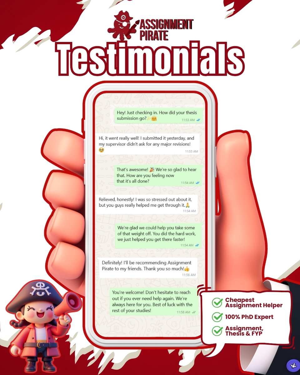 MalaysiaPirate's tweet image. Finished your thesis? 🎓
We helped this student submit stress-free with no major revisions!
Ready for your turn?
👉 DM us and let Assignment Pirate handle the rest!
wa.link/a16tqe
#testimonial #assignmenthelp #assignment #malaysia #feedback