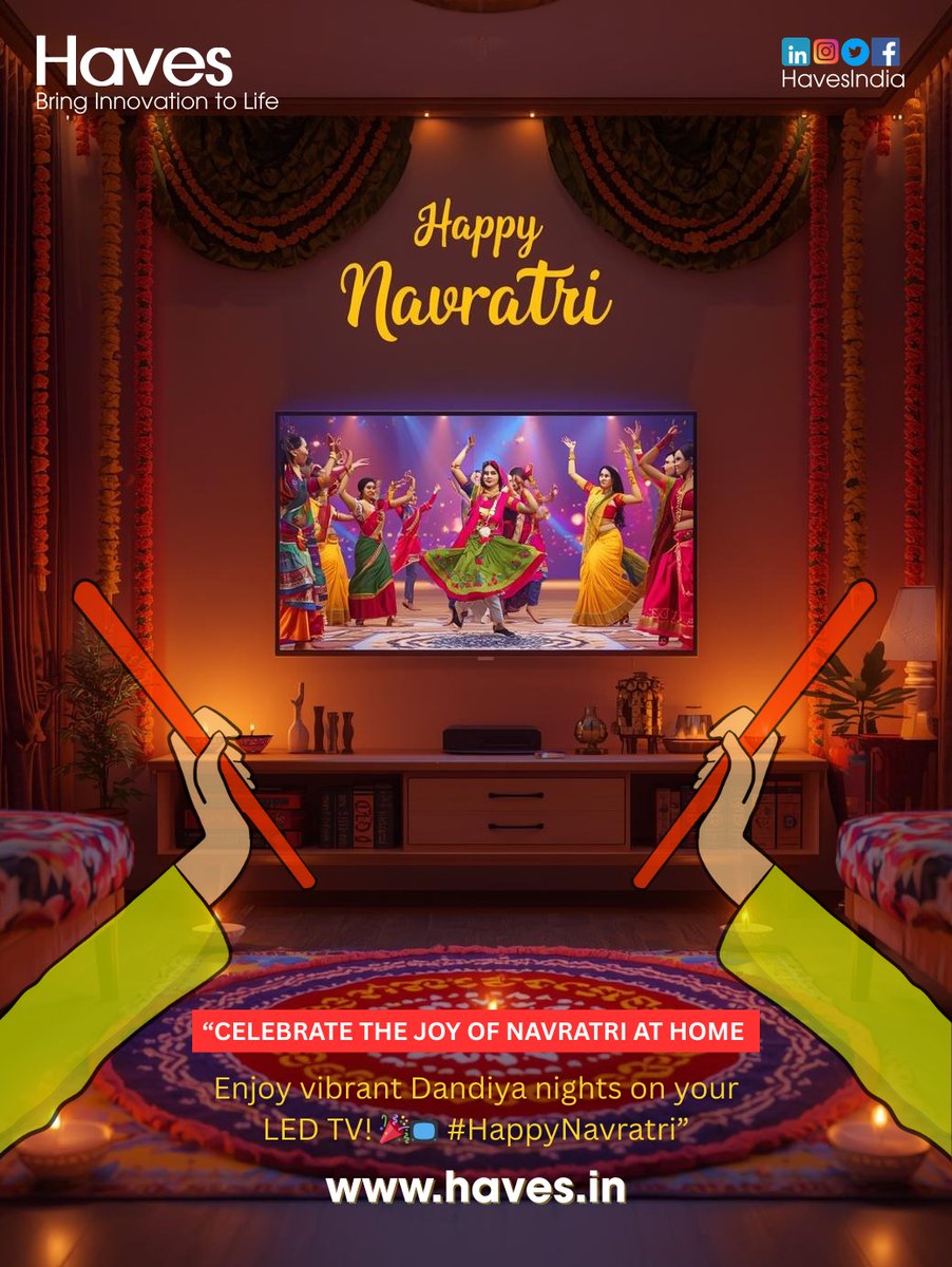 HavesIndia's tweet image. 🎉✨ Celebrate the vibrant spirit of Navratri from the comfort of your home!
Watch dazzling Dandiya nights come alive on your Haves LED TV.

#HappyNavratri #HavesLEDTV #CelebrateAtHome #Navratri2025