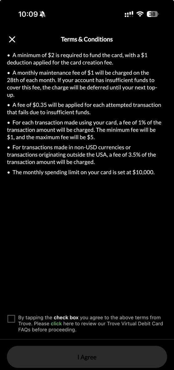 The conditions to create a dollar card with Trove is evil.