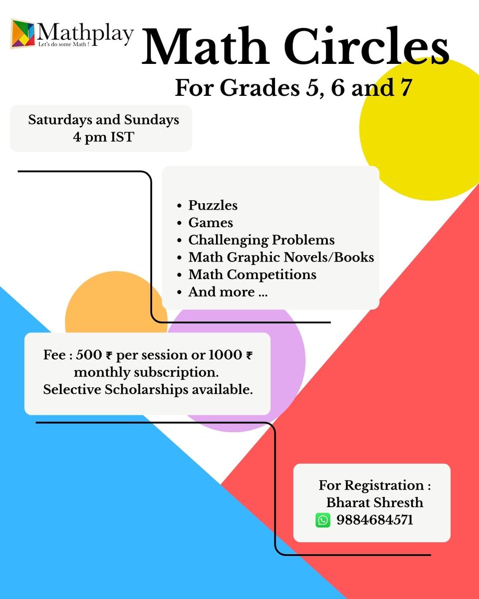 Please come and experience math in a different way in a lively sessions filled with fun along me every weekend. #mathspuzzles #mathsforkids #mathsolympiad#mathsgames