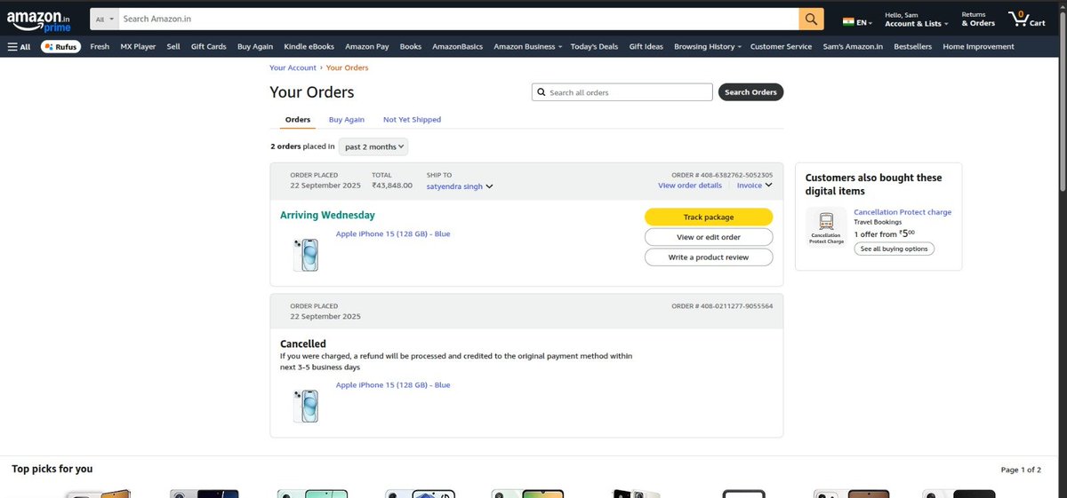 keshavsharmma's tweet image. ❗️@amazonIN
I ordered an iPhone 15 on 22 Sept. The payment was deducted twice from my card, but the order shows as cancelled and I haven’t received any refund yet.
Kindly resolve this at the earliest.
Order ID: 408-6382762-5052305
#Amazon #PaymentIssue #Refund