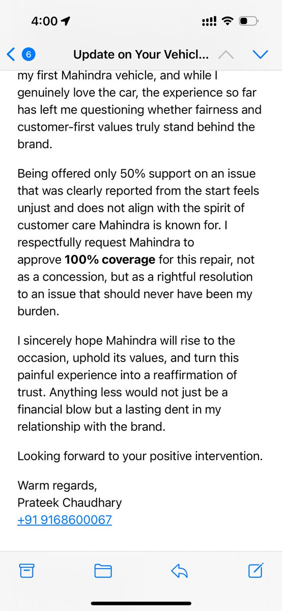 ChyPrateek's tweet photo. @anandmahindra dear sir, I chose Mahindra with pride inspired by the trust and credibility that the brand and you stand for. I was delivered a new car with clutch issue, I had reported the same at the first day and even at first servicing, however was never fixed. Pls help. https://t.co/nfmWPdCIFn