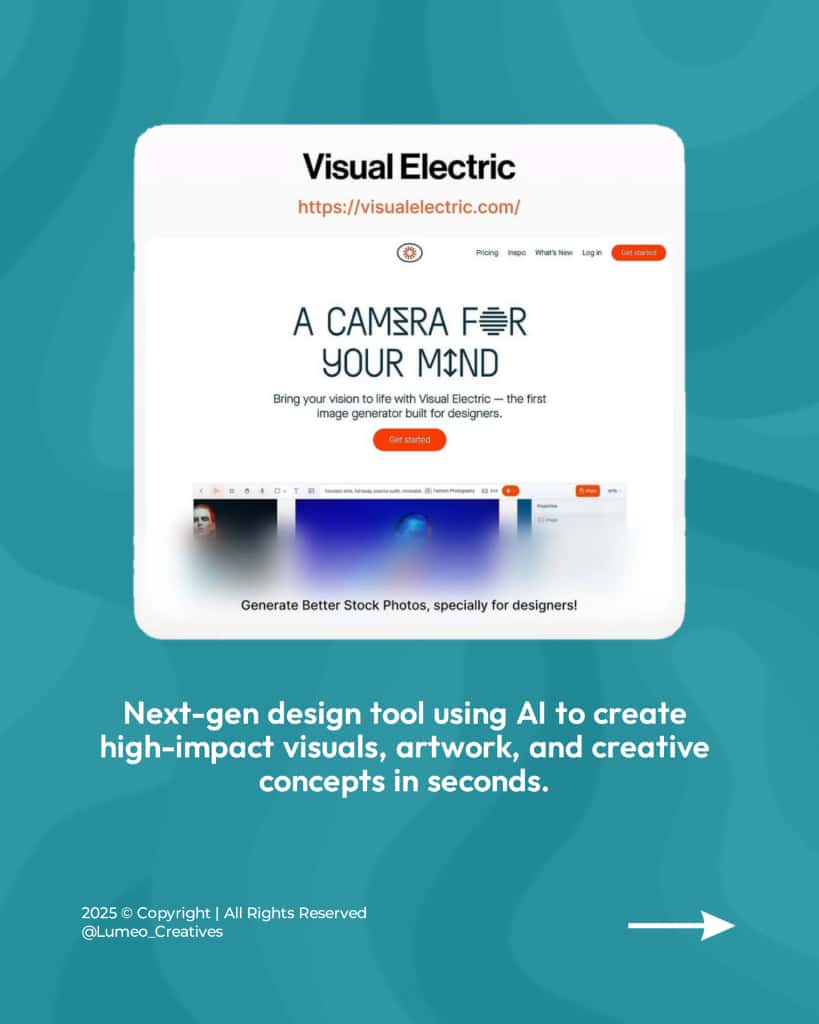 LumeoCreatives's tweet photo. Wegic – build websites with AI

Visual Electric – AI image generator for creatives

Viewport UI – components &amp; layouts ready to go

Mockuuups – mockups in seconds

Space Type – typography you can actually play with

#DigitalMarketing #ui #CharlieKirk #design https://t.co/sdCpBkrwJW