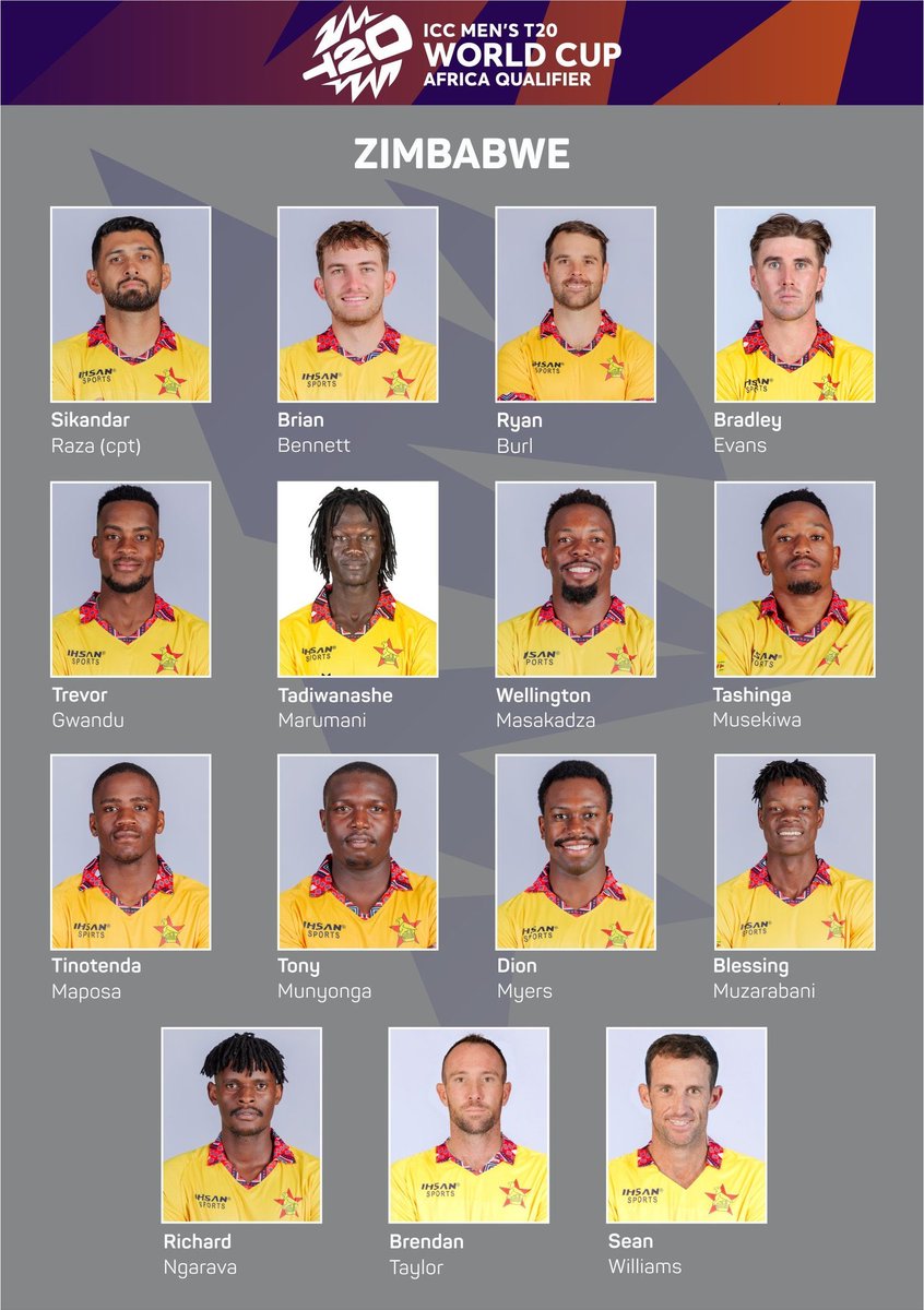 Zimbabwe’s side to take them to the T20 World Cup! Don’t let us down lads🇿🇼