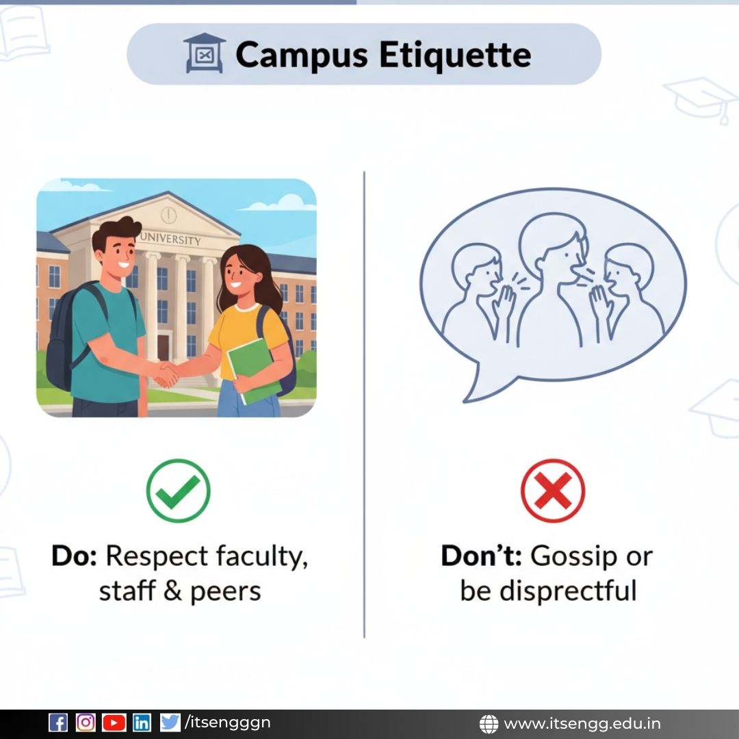 ITSEngggn's tweet image. ✨ Student Do’s & Don’ts of ITS Campus Life ✨
A guide to help students make the most of their journey at ITS – learn, grow, and enjoy while following campus values. 💡📚
#ITSEngineeringCollege #CampusLife #StudentGuide #CollegeDoAndDonts #StudentLife #ITSNoida #CampusVibes