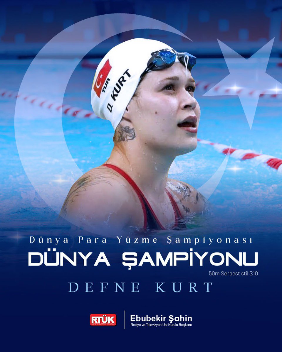 Dünya Para Yüzme Şampiyonası’nda altın madalya kazanan millî sporcumuz Defne Kurt’u yürekten kutluyorum.

Dünya şampiyonluğu ile milletimize büyük bir gurur yaşattı, başarıları daim olsun. 🇹🇷 🥇
