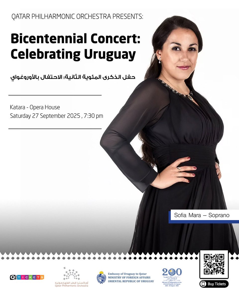 In celebration of the 200th anniversary of the independence of the Oriental Republic of Uruguay, the Qatar Philharmonic Orchestra presents a stirring evening of music that bridges cultures and continents.

Tickets available:
التذاكر متوفرة على
events.q-tickets.com/qatar/eventdet…