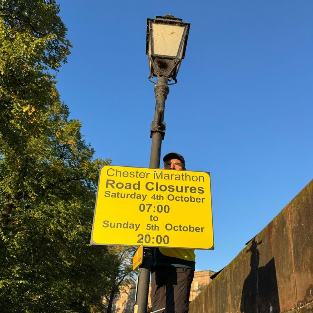 It is nearly 2025 MBNA Chester Marathon &amp; Metric Marathon Race Day!
We've been out putting up the road closure and diversion signs.
Please allow plenty of time to get to us on Race Day, as there are also roadworks in Chester city centre.

If you'd like to know more about the