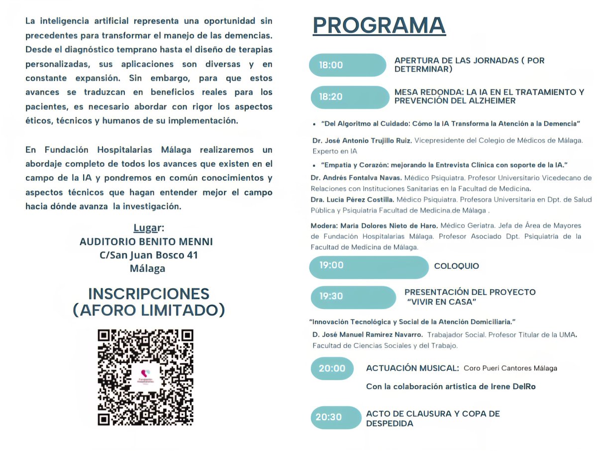 📣 En el DIA MUNDIAL DEL ALZHEIMER, tenemos una jornada donde abordaremos todos los avances en el campo de la IA y otros aspectos técnicos sobre investigación.

🧠"Salud Cognitiva en la Era Digital: El roll de la lA frente a la demencia."

#jornada #DiaMundialDelAlzheimer #IA