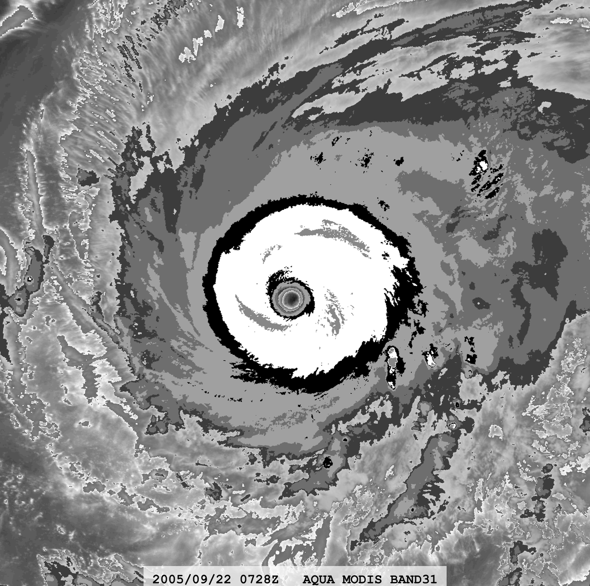 zeb199818's tweet photo. Hurricane #18L #RITA 20-year Anniversary

Satellite: #AQUA #MODIS
Channel : 
BAND-27 (6.715 µm) 1-km
BAND-31 (11.030 µm) 1-km
Time : 2005/09/22 0728Z
Eye Temp (IR) : 25.8249 °C
Eye Temp (WV) : -12.95775 °C
CPA : ~245 km
Aircraft Observation : 
898 mb 0538Z
899 mb 0714Z https://t.co/otE2BXC2mf