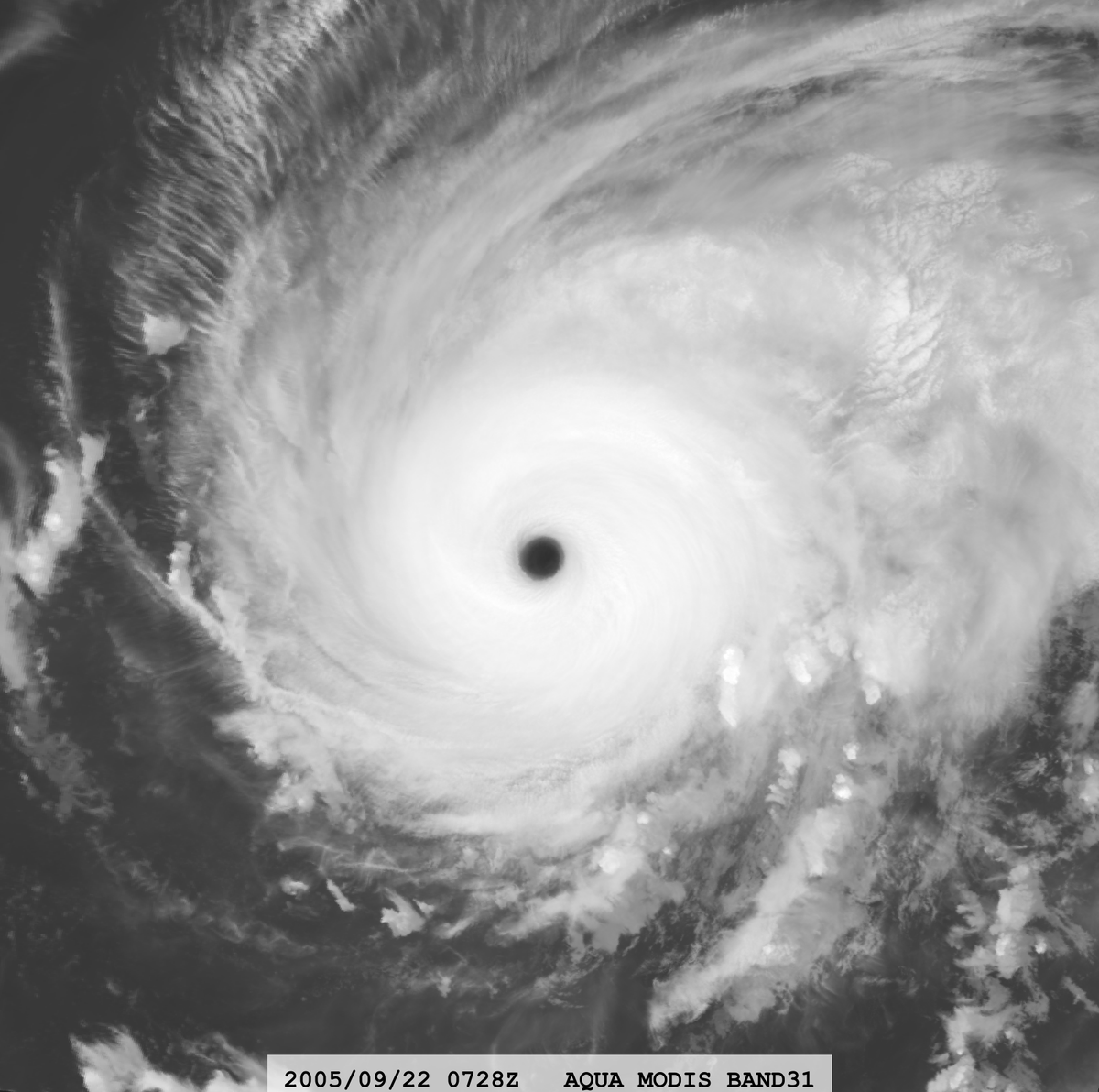 zeb199818's tweet photo. Hurricane #18L #RITA 20-year Anniversary

Satellite: #AQUA #MODIS
Channel : 
BAND-27 (6.715 µm) 1-km
BAND-31 (11.030 µm) 1-km
Time : 2005/09/22 0728Z
Eye Temp (IR) : 25.8249 °C
Eye Temp (WV) : -12.95775 °C
CPA : ~245 km
Aircraft Observation : 
898 mb 0538Z
899 mb 0714Z https://t.co/otE2BXC2mf