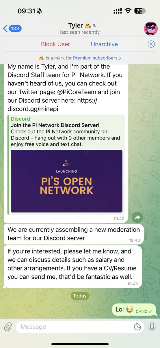 Never a dull moment in crypto. Markets are tanking and it’s all doom and gloom in my news feeds….then I get this message from <a href="/PiCoreTeam/">Pi Network</a> on TG:

Maybe I should take it lol. 😂